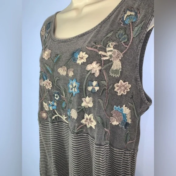 Coldwater creek vintage Embroidered Sleeveless maxi Dress gray charcoal 1x - Picture 3 of 6